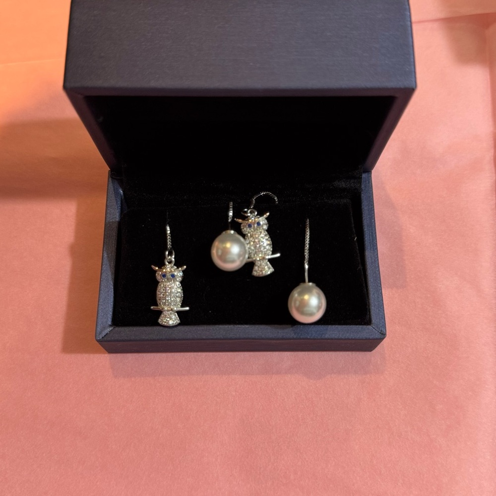 Elegant Sterling Silver Owl Pearl Earrings Full Energy Earrings
